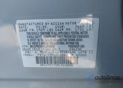 2022 Nissan Kicks Sv Xtronic Cvt из США, поврежденный, VIN 3N1CP5CV5NL514033